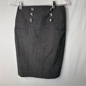 BCX Heather Gray Pencil Skirt with Button  Faux Front Pockets Back Slit Detail 5